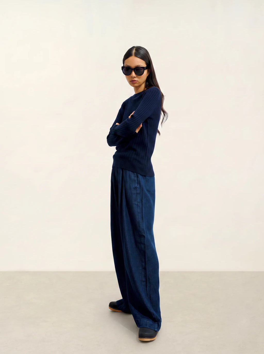 BELLA pull col rond bleu marine