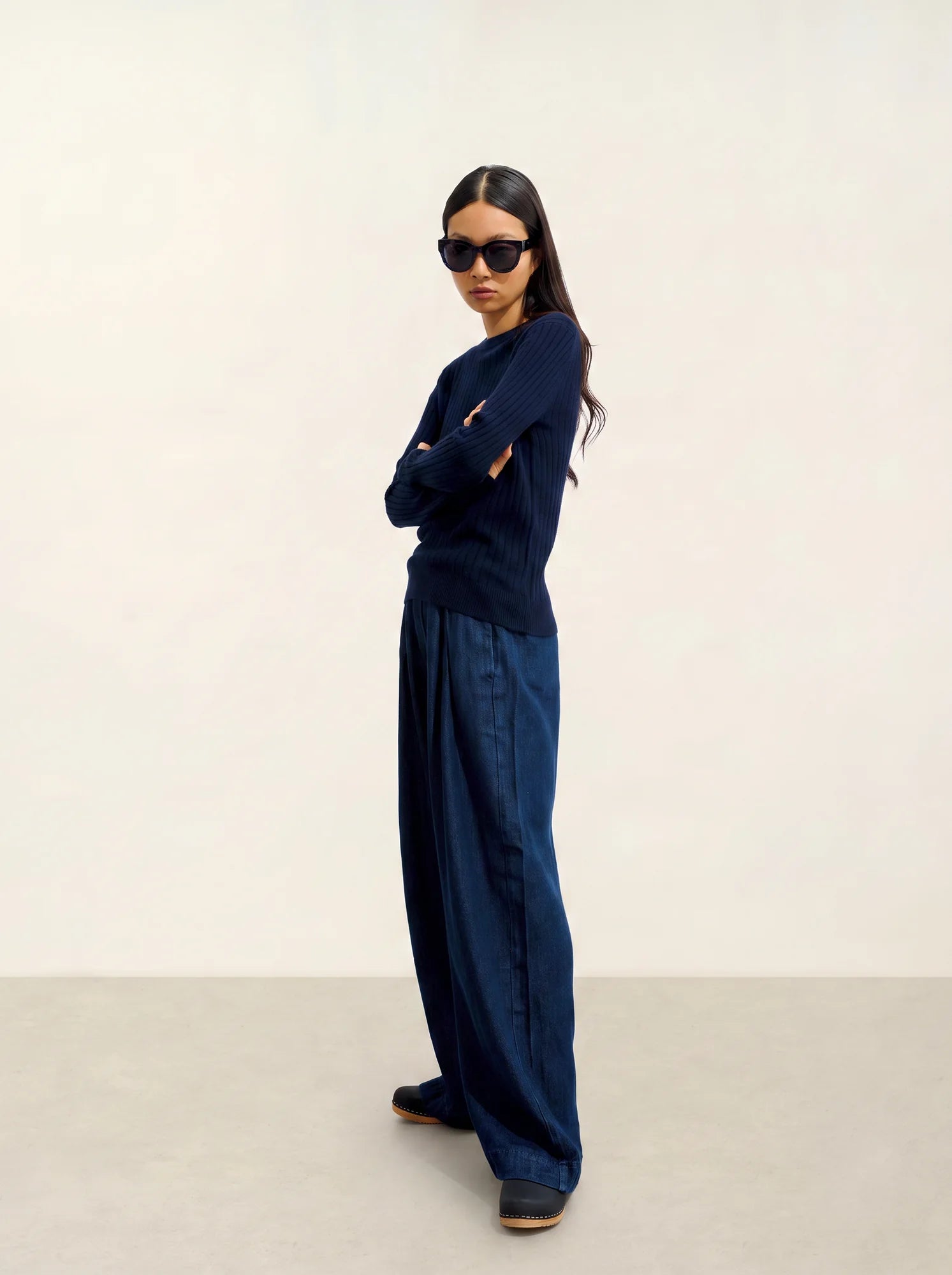 BELLA pull col rond bleu marine
