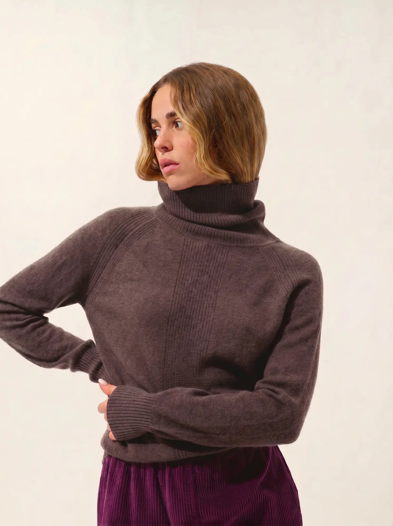 DOLCE Pullover Rollkragen Taupe und Altrosa