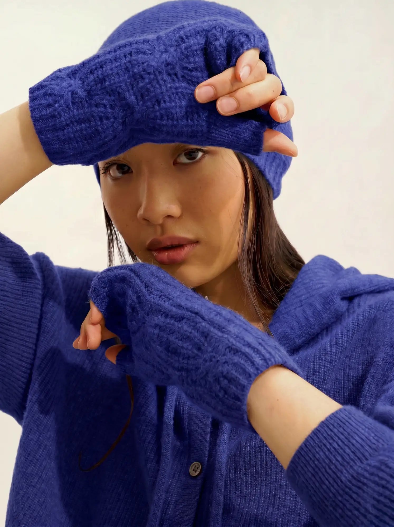 IRIS fingerlose handschuhe 6-fädig indigo