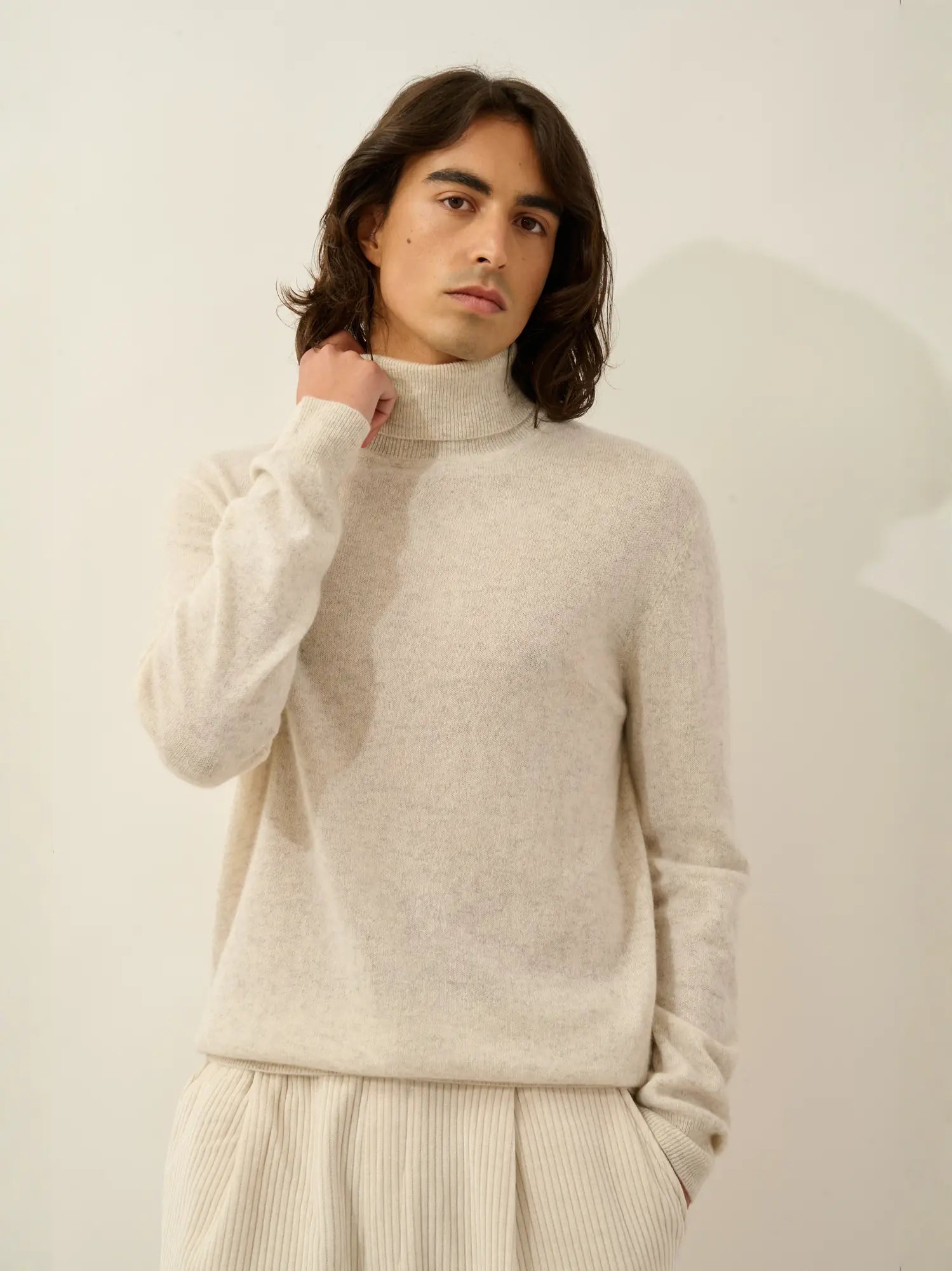 BANGE pull col roulé gris perle chiné