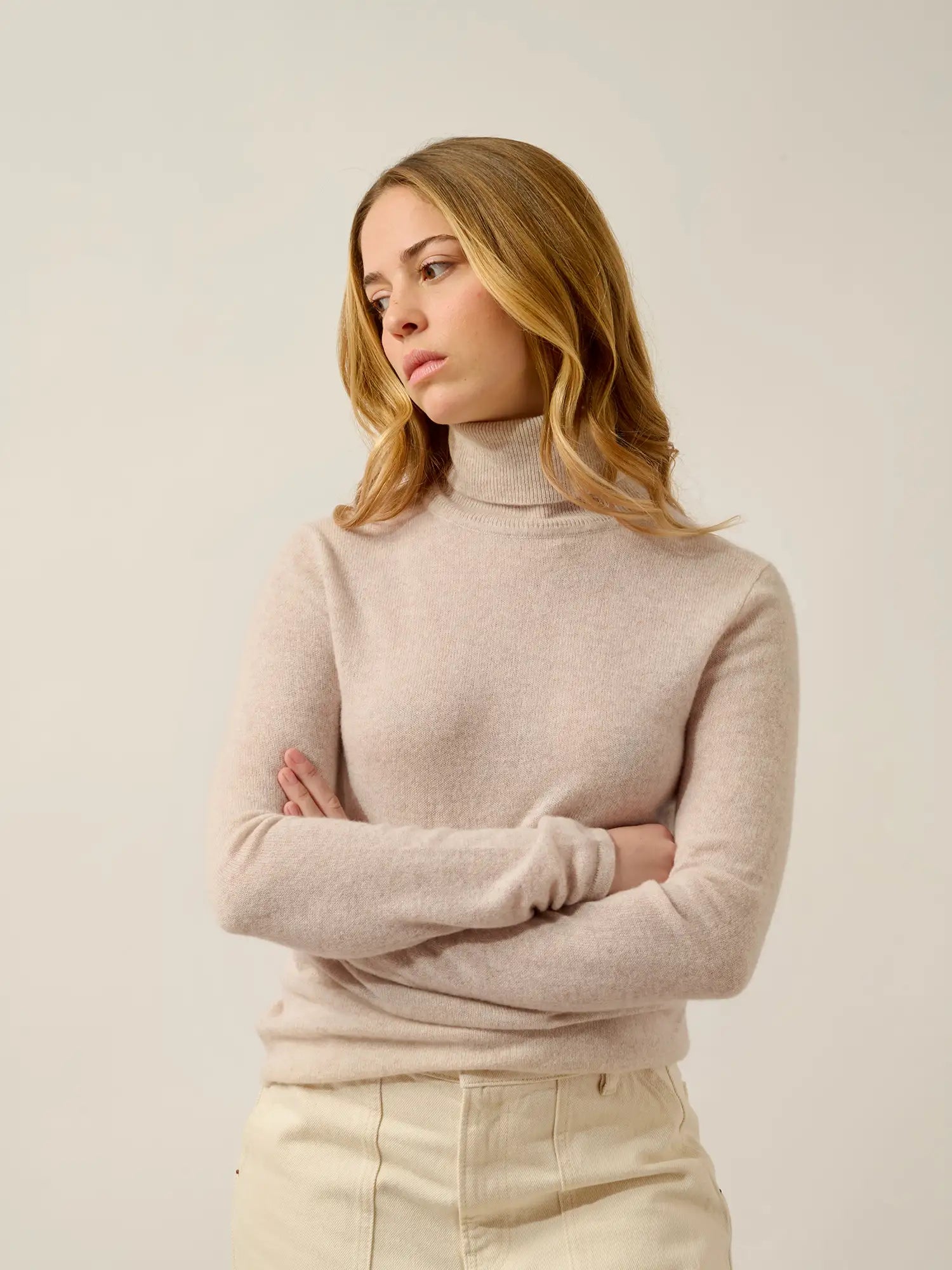 BISE Pullover Rollkragen Beige meliert