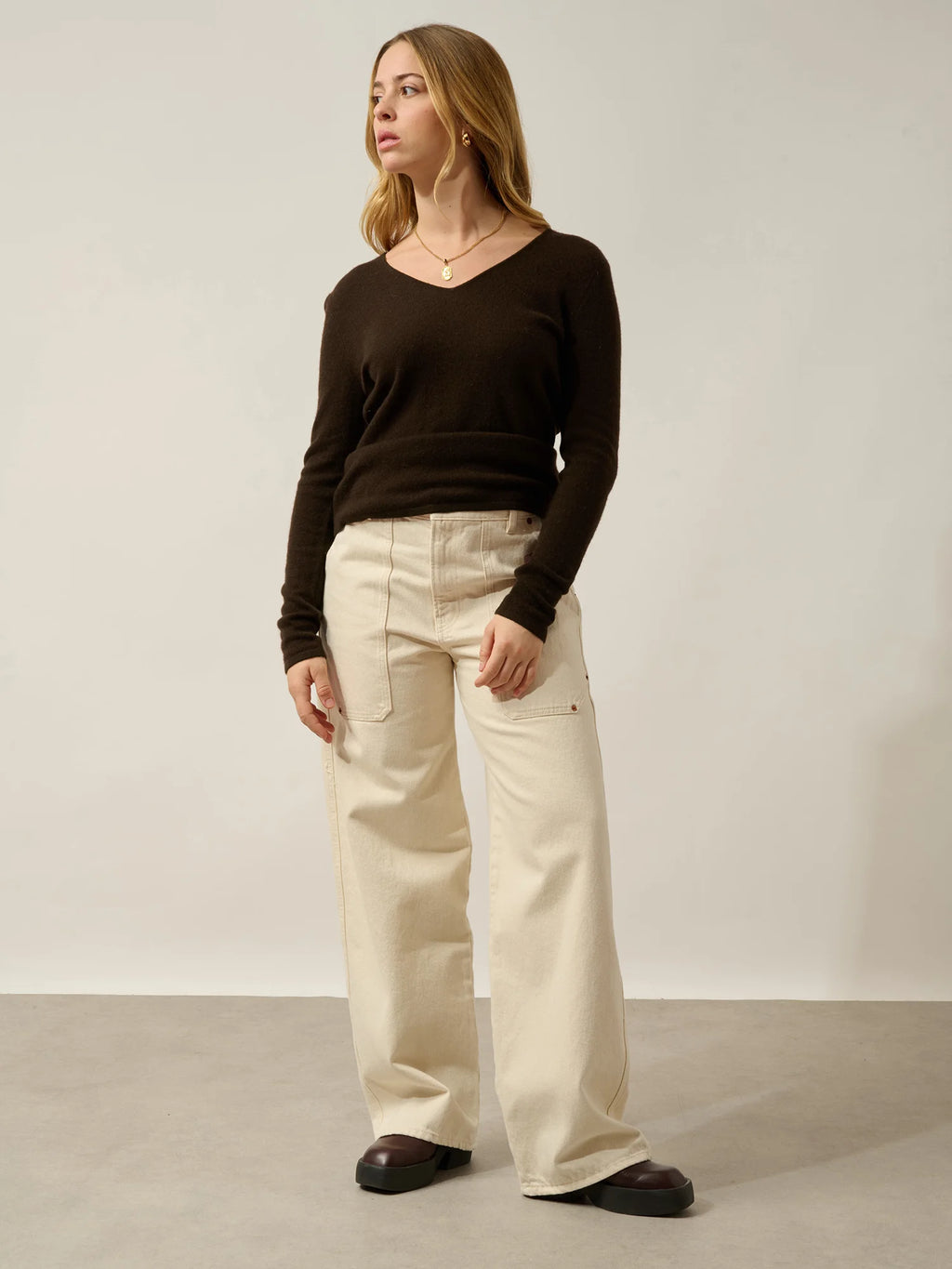 GALISE Pullover V-Ausschnitt Schokobraun