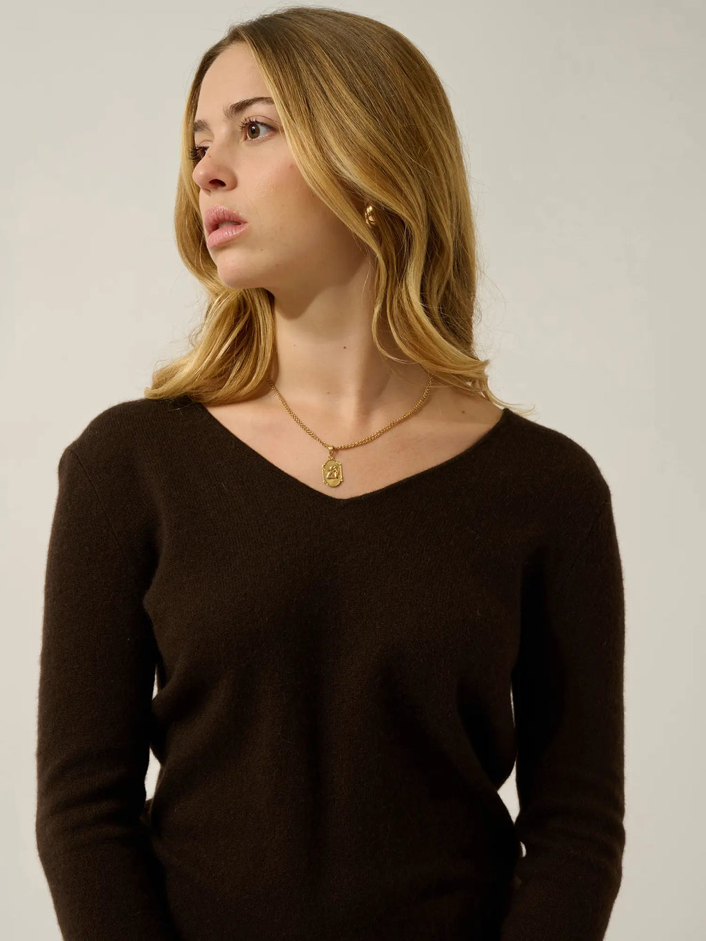 GALISE Pullover V-Ausschnitt Schokobraun