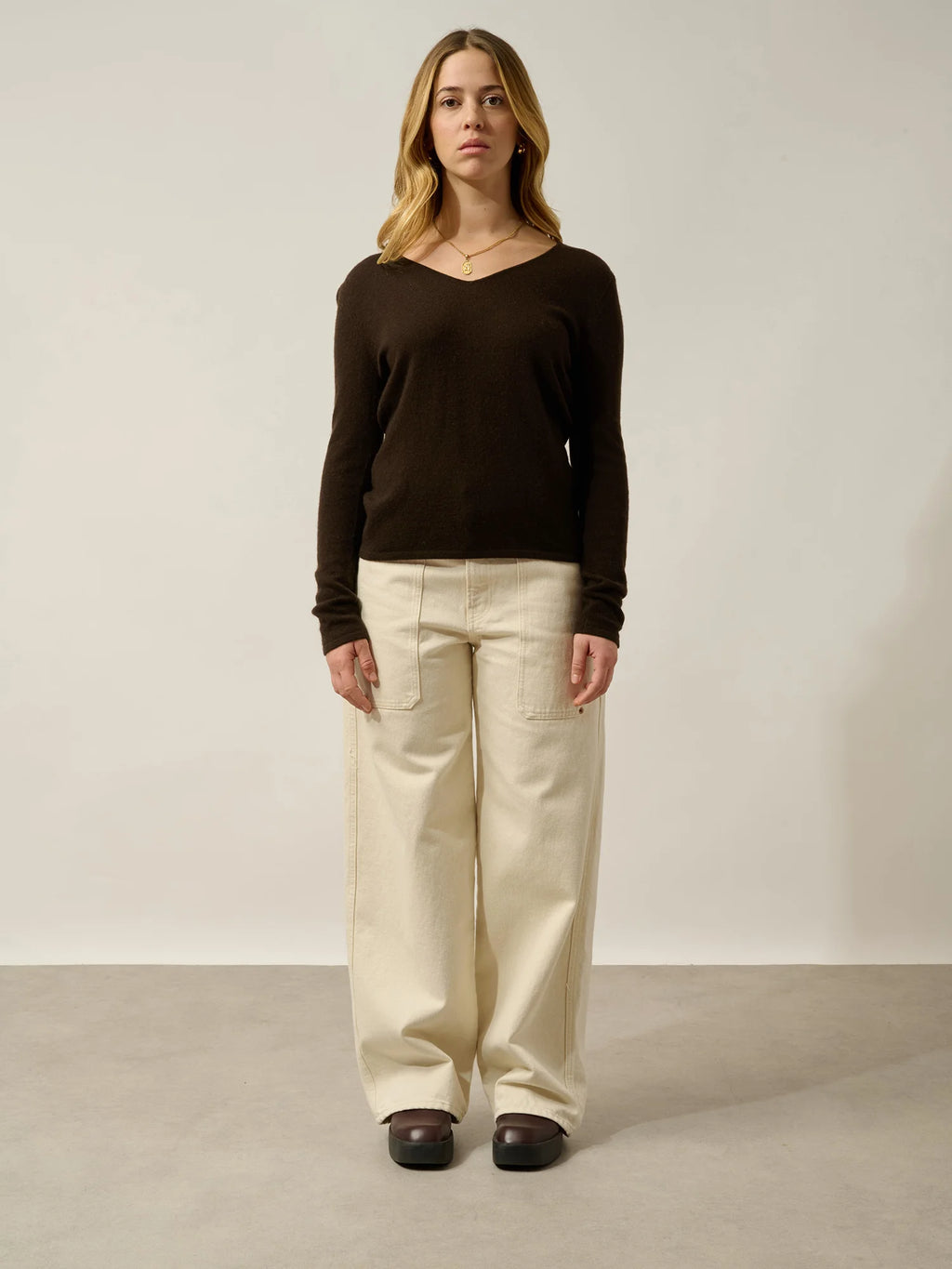 GALISE Pullover V-Ausschnitt Schokobraun