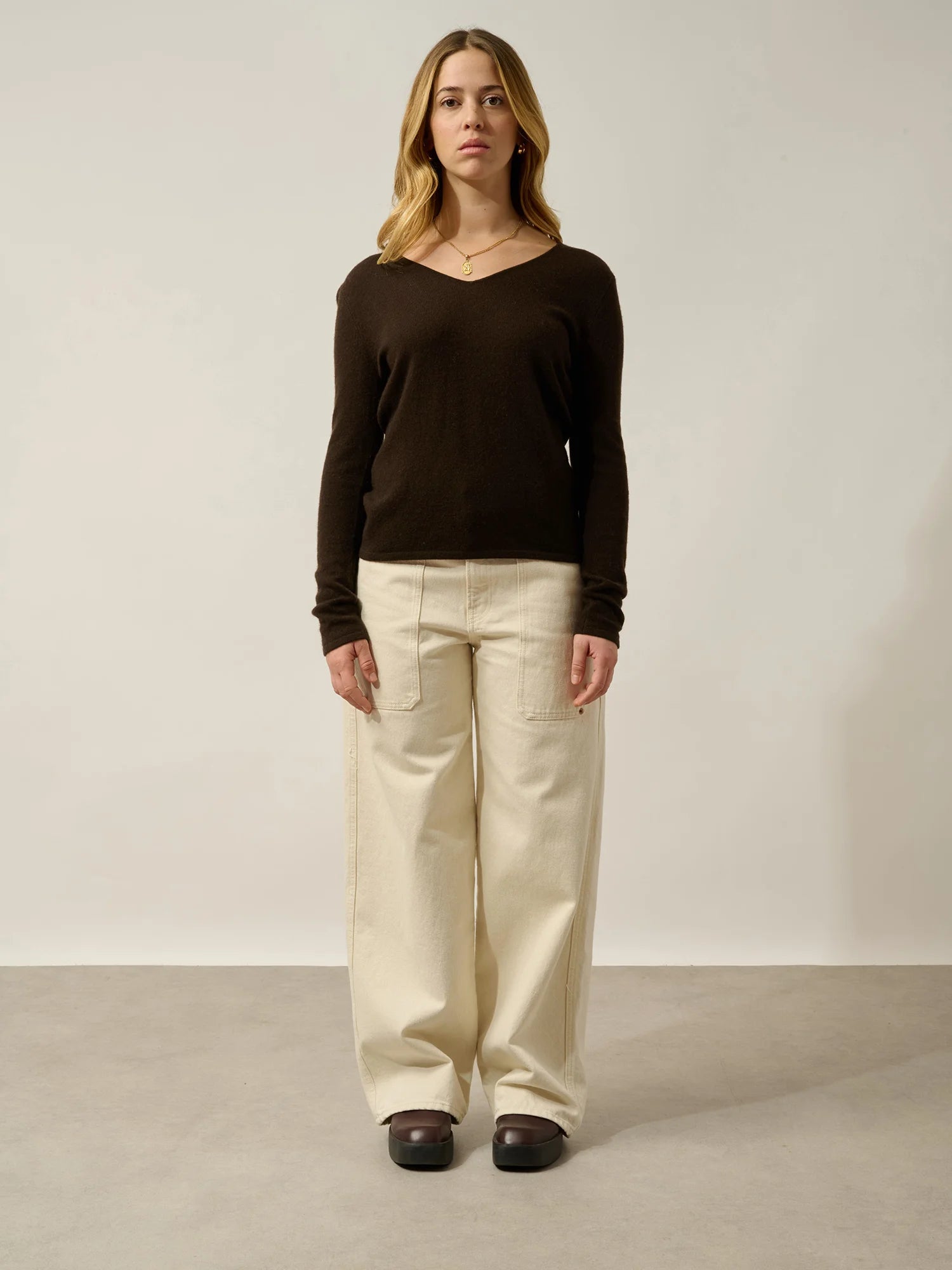 GALISE Pullover V-Ausschnitt Schokobraun