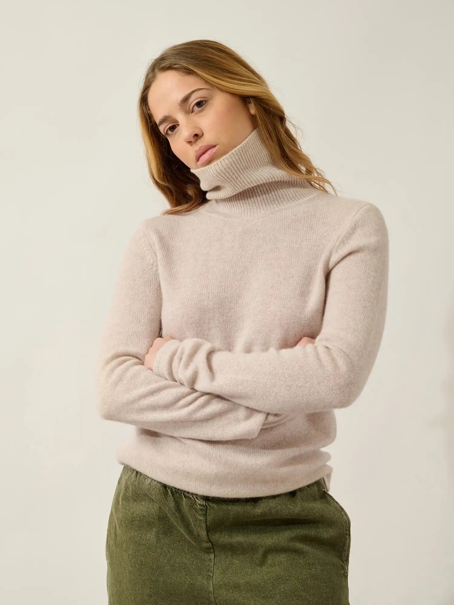 TED pull col roulé 4 fils beige chiné