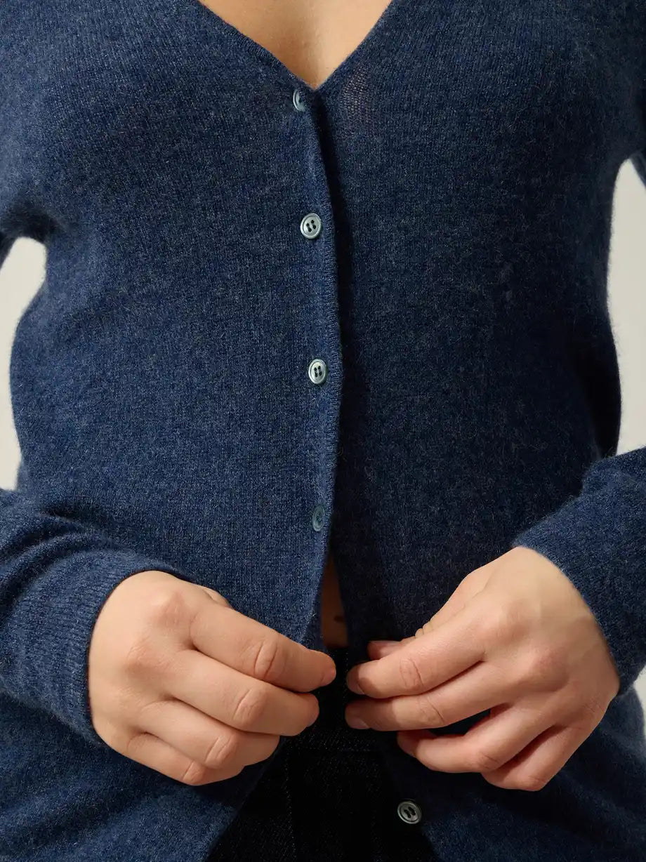 CHALAIS Strickjacke V-Ausschnitt Ozeanblau meliert