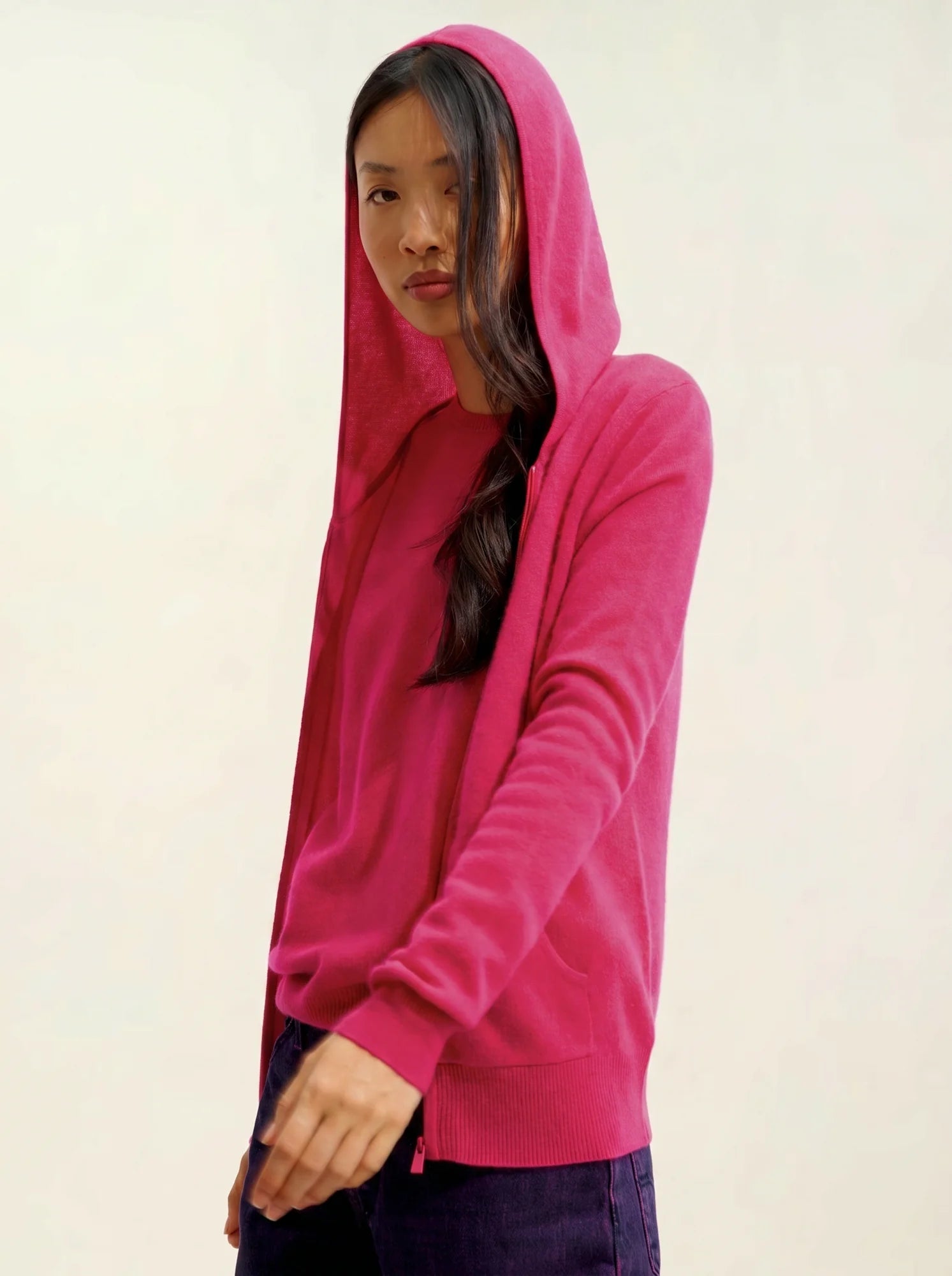 COLOMBIS gilet zippé capuche fuchsia