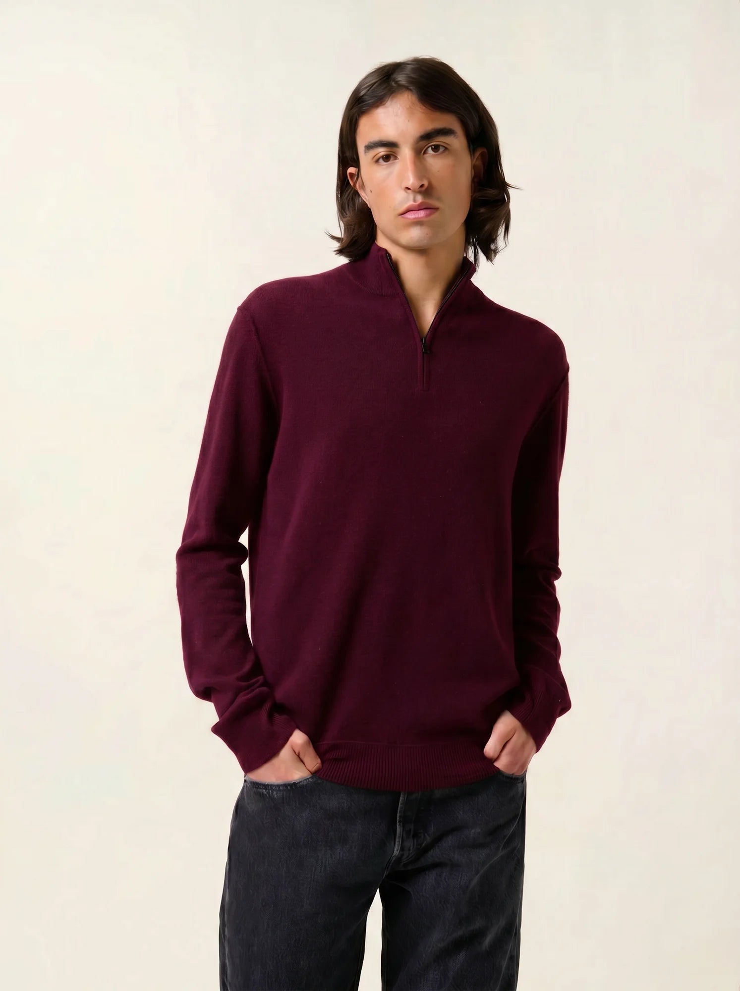 CANDICE Pullover Truckerkragen Bordeaux