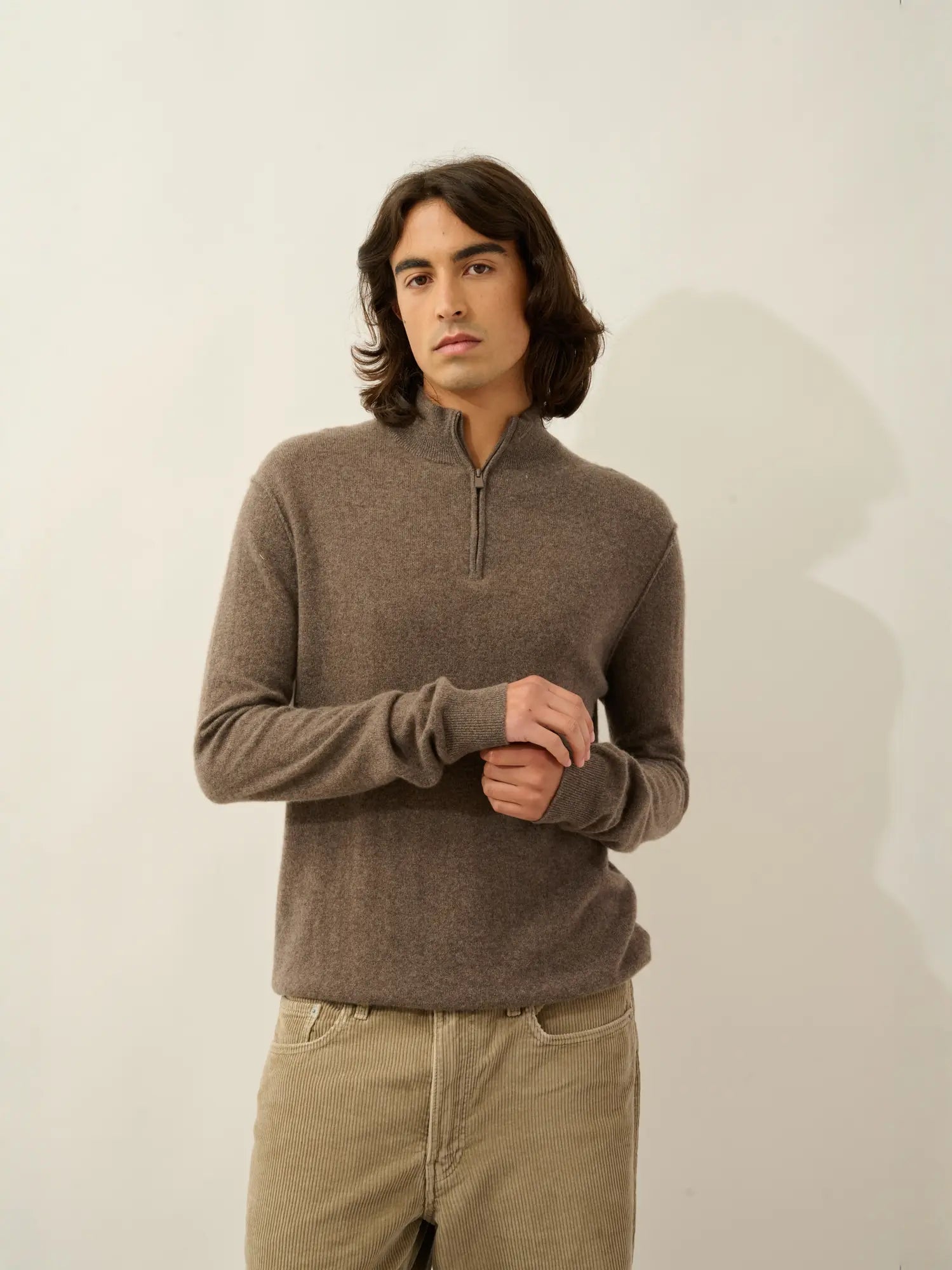 CANDICE Pullover Truckerkragen Taupe meliert