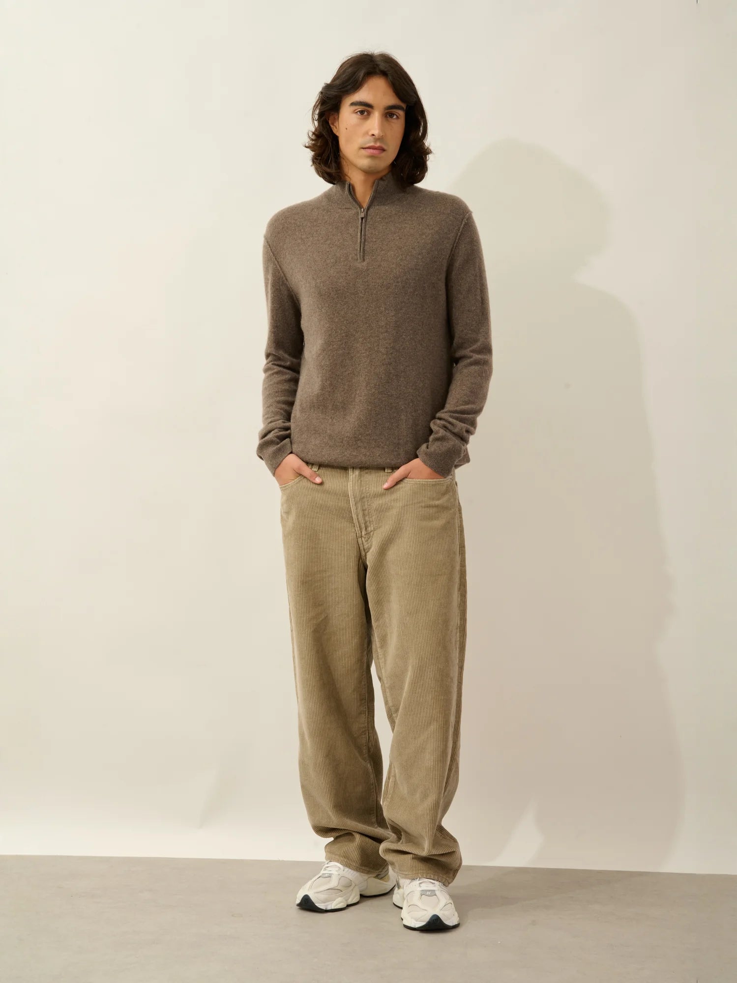 CANDICE Pullover Truckerkragen Taupe meliert