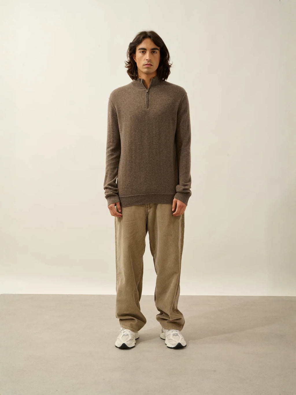 CANDICE Pullover Truckerkragen Taupe meliert