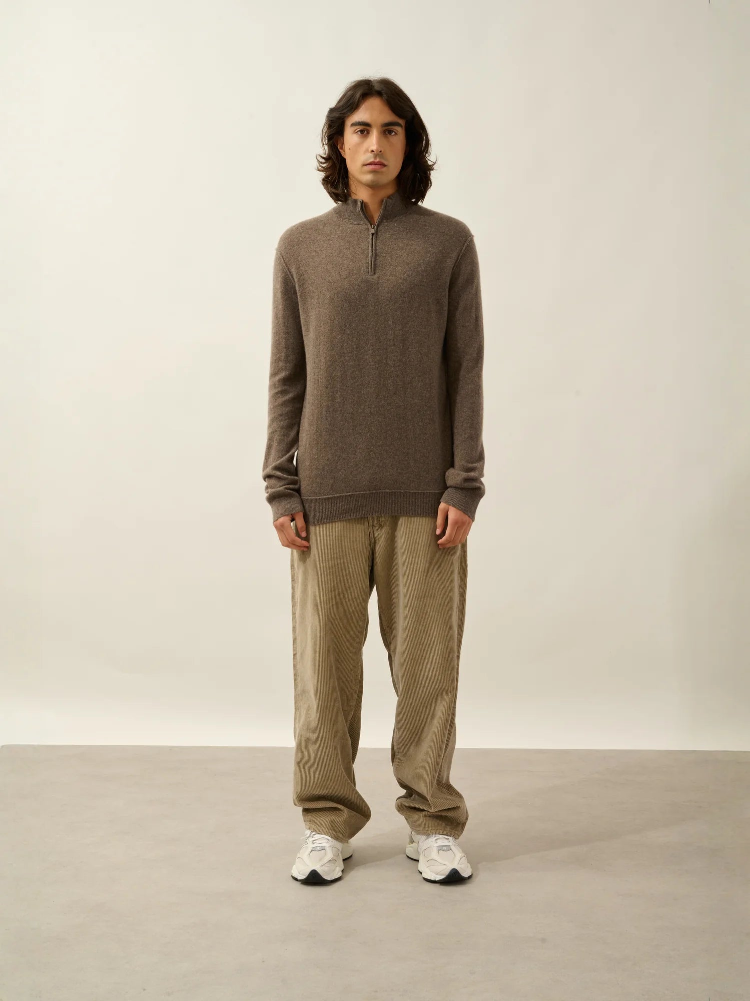 CANDICE Pullover Truckerkragen Taupe meliert