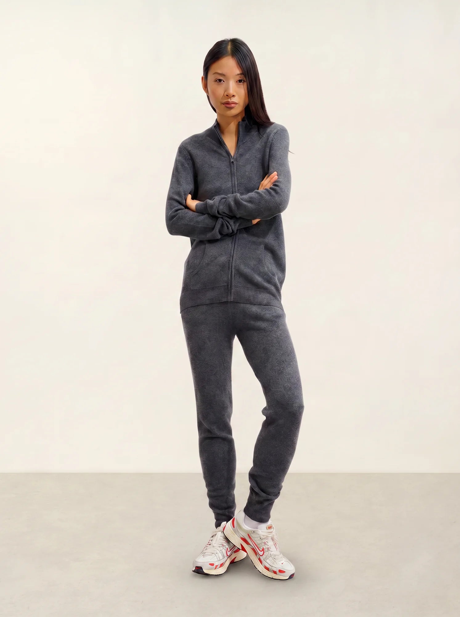 THALUN gilet zippé col montant anthracite chiné