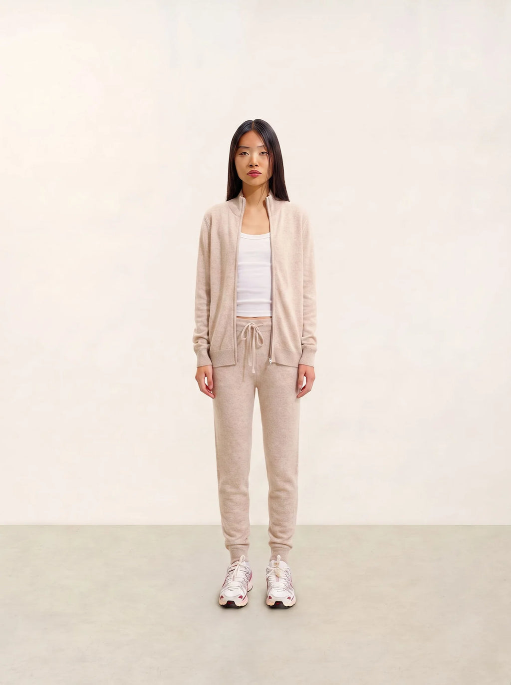 THALUN vest zipped mock neck heather beige