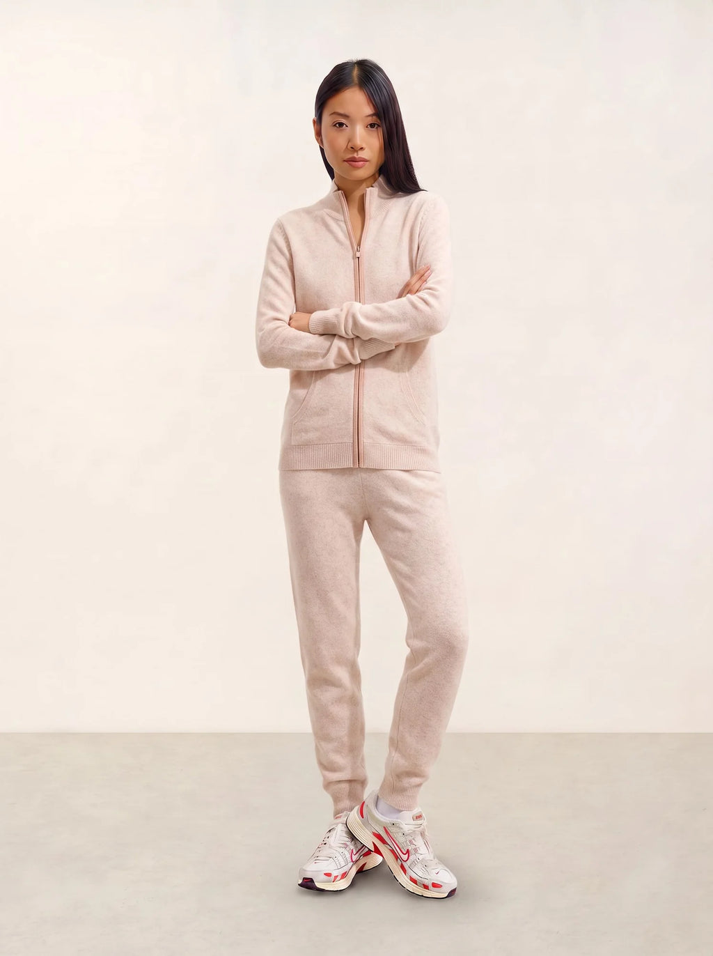 THALUN vest zipped mock neck heather beige