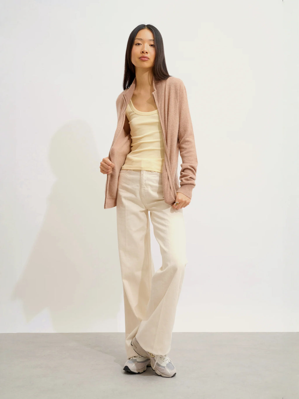 THALUN gilet zippé col montant camel chiné