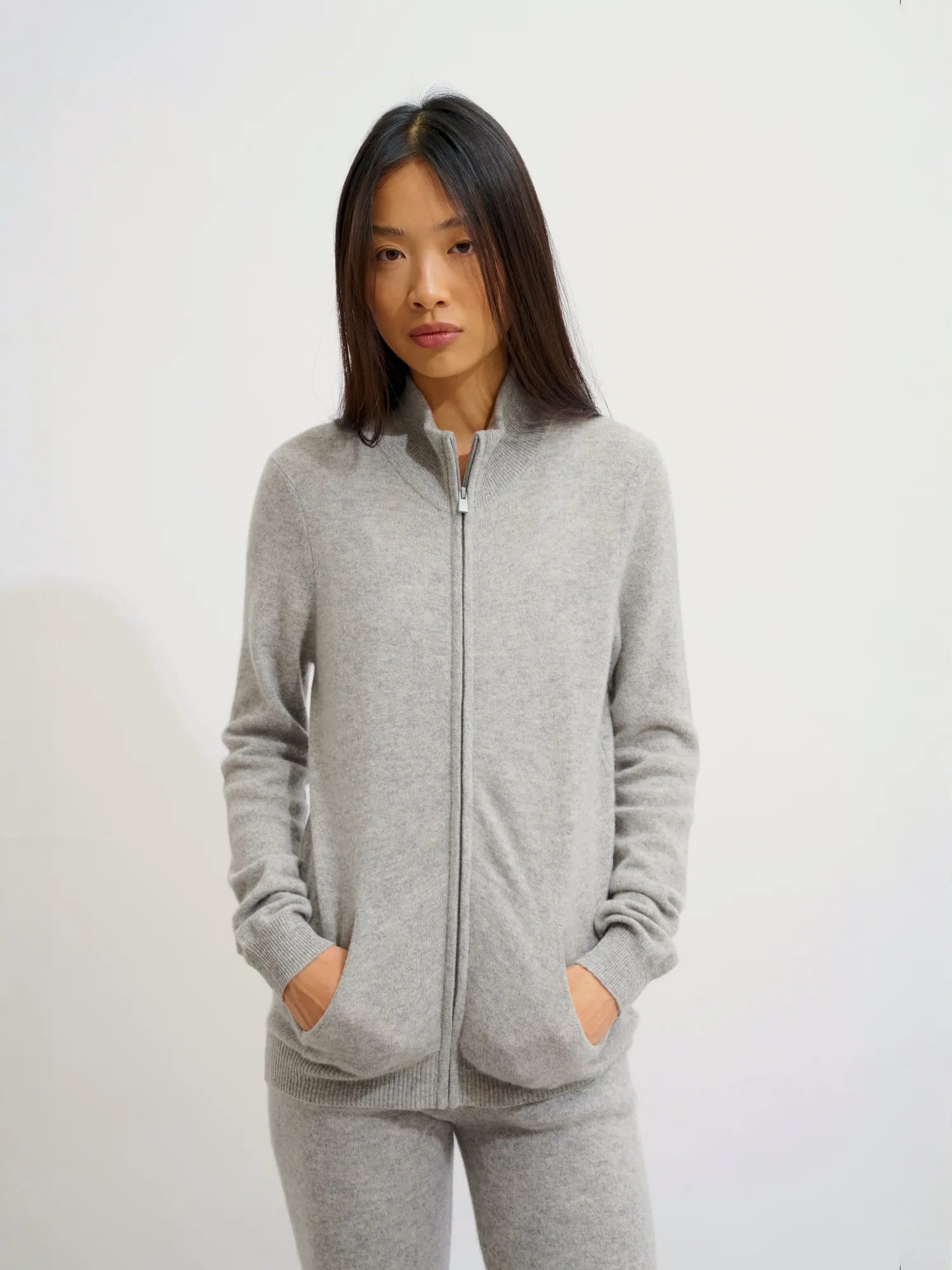 THALUN gilet zippé col montant nuage chiné