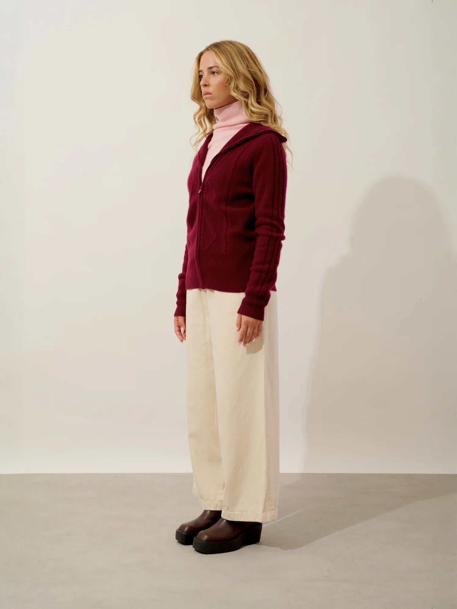 ANTIGO gilet zippé col camionneur 4 fils bordeaux