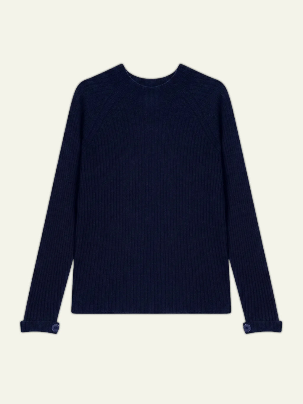 ASSIA Sweater Mock Neck Buttoned Cuffs Navy