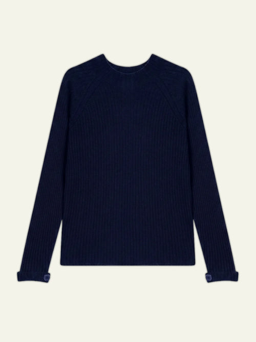 ASSIA Sweater Mock Neck Buttoned Cuffs Navy