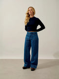 ASSIA Sweater Mock Neck Buttoned Cuffs Navy