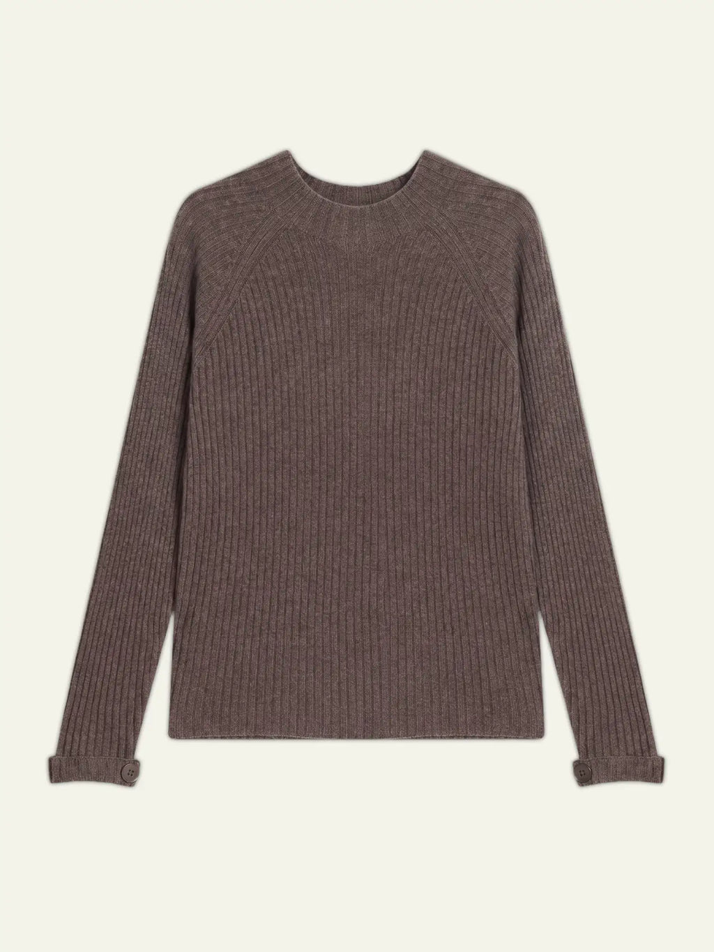 ASSIA Sweater Mock Neck Buttoned Cuffs Heather Taupe