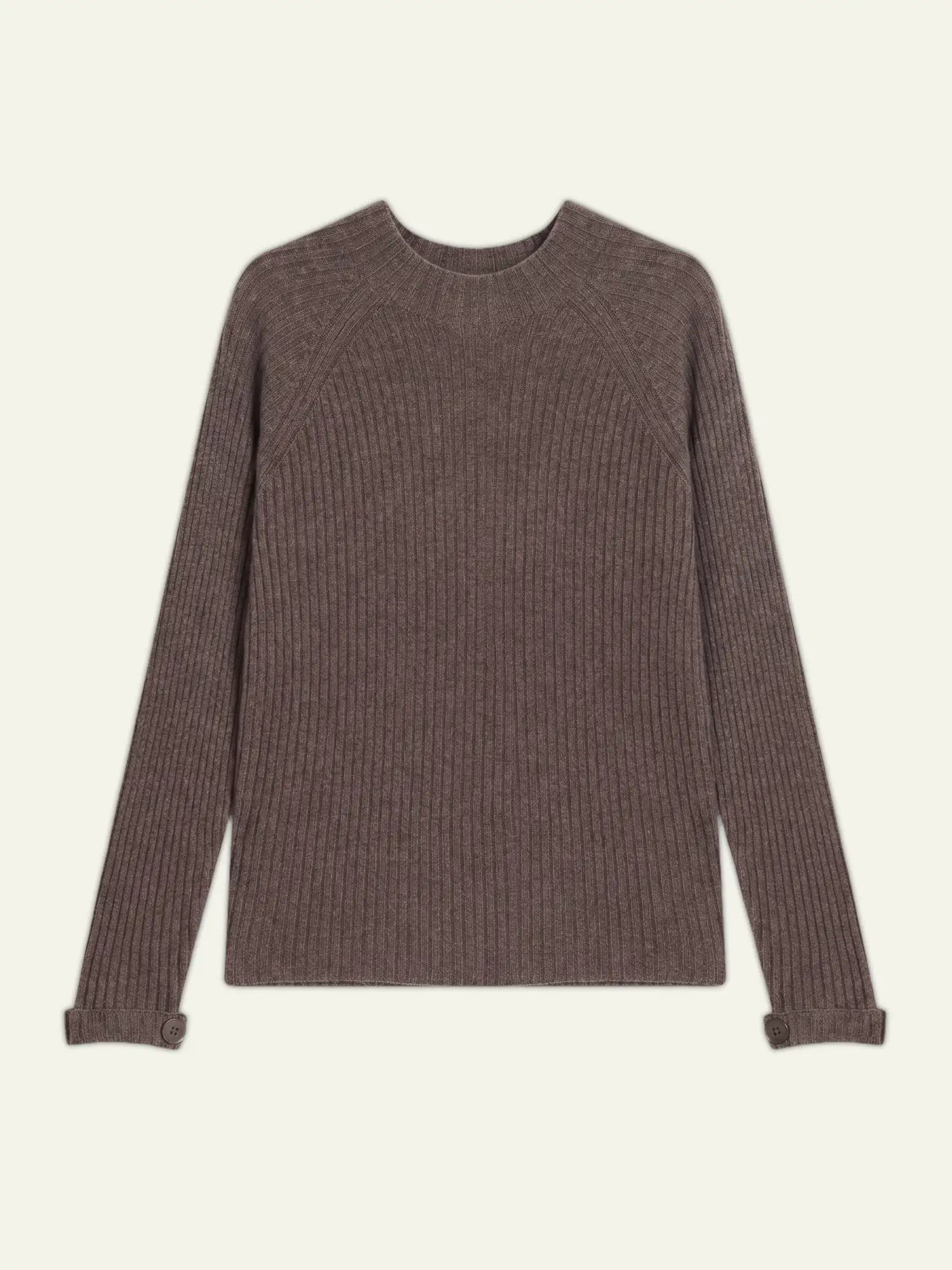 ASSIA pullover stehkragen boutons poignets taupe meliert