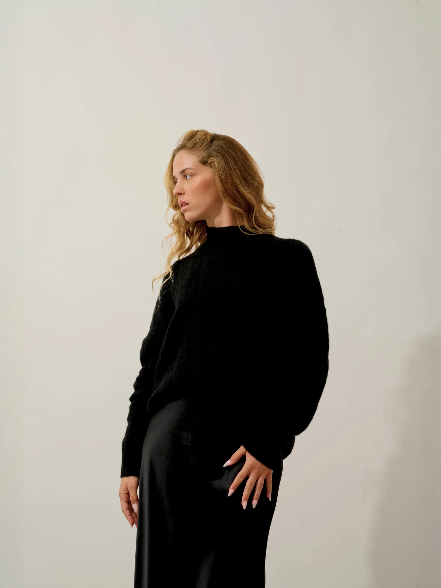 CORINNE Pullover Stehkragen 6-fädig Schwarz