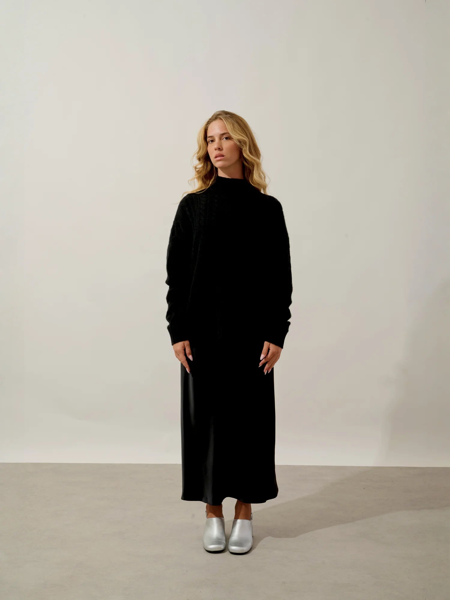 CORINNE Pullover Stehkragen 6-fädig Schwarz