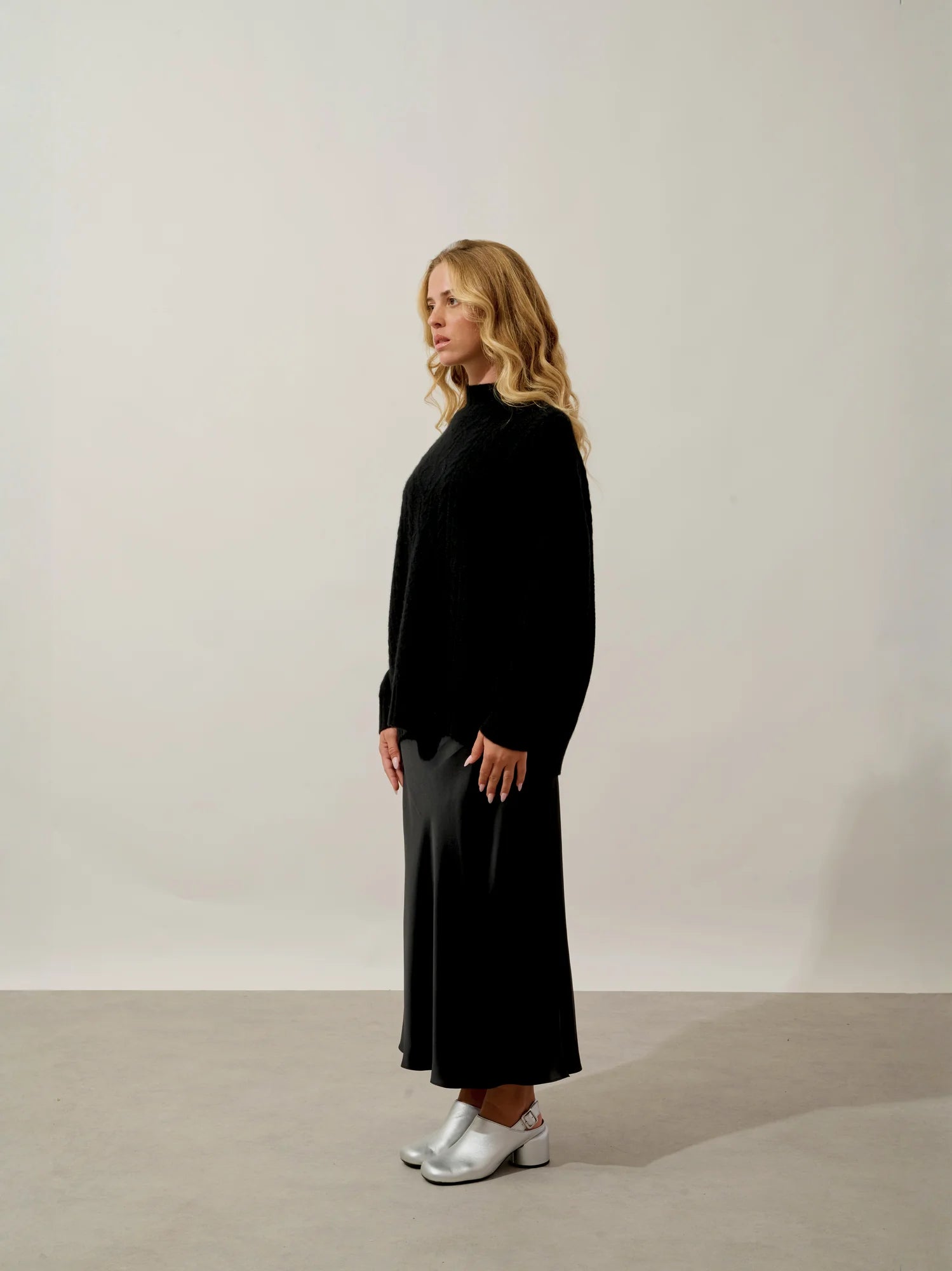 CORINNE Pullover Stehkragen 6-fädig Schwarz