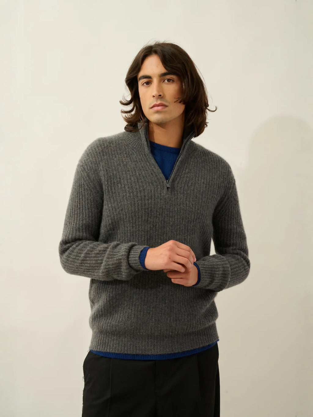 LHAMU Sweater Trucker Neck 6 Ply Heather Charcoal
