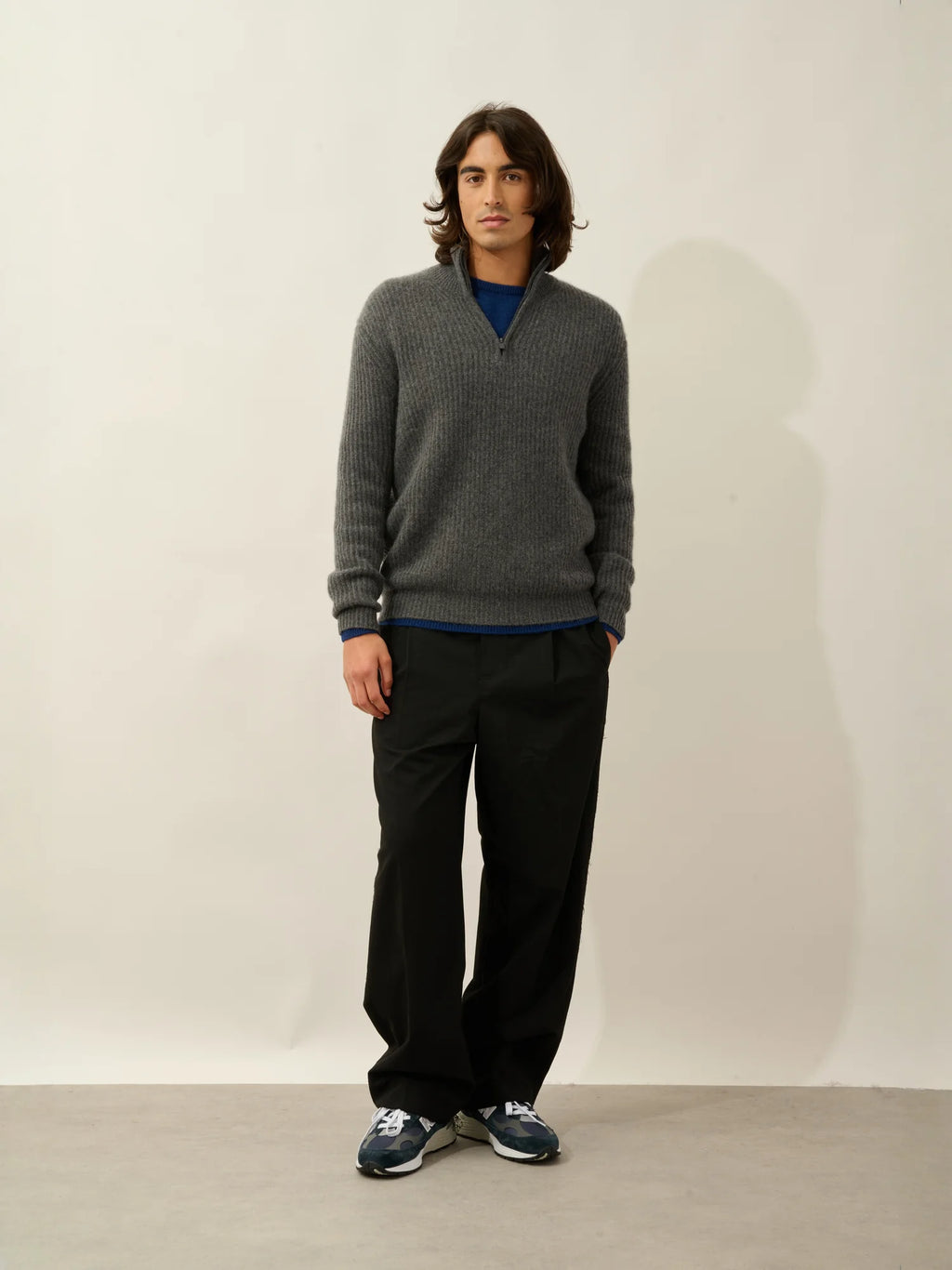 LHAMU Sweater Trucker Neck 6 Ply Heather Charcoal