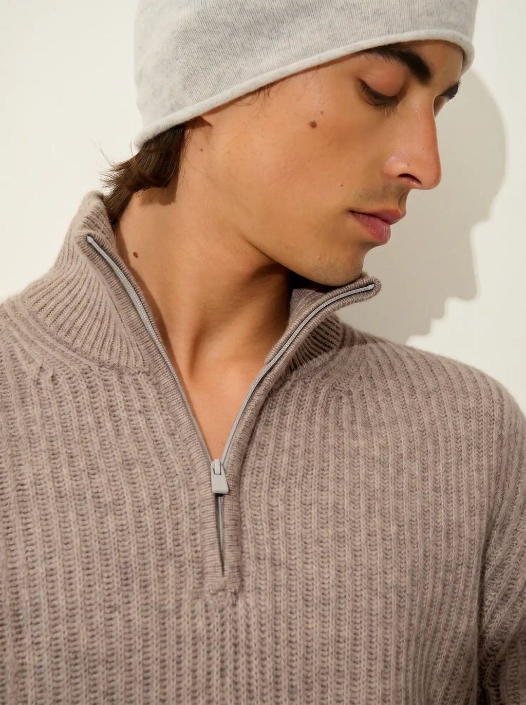 LHAMU pull camionneur 6 fils taupe clair chiné