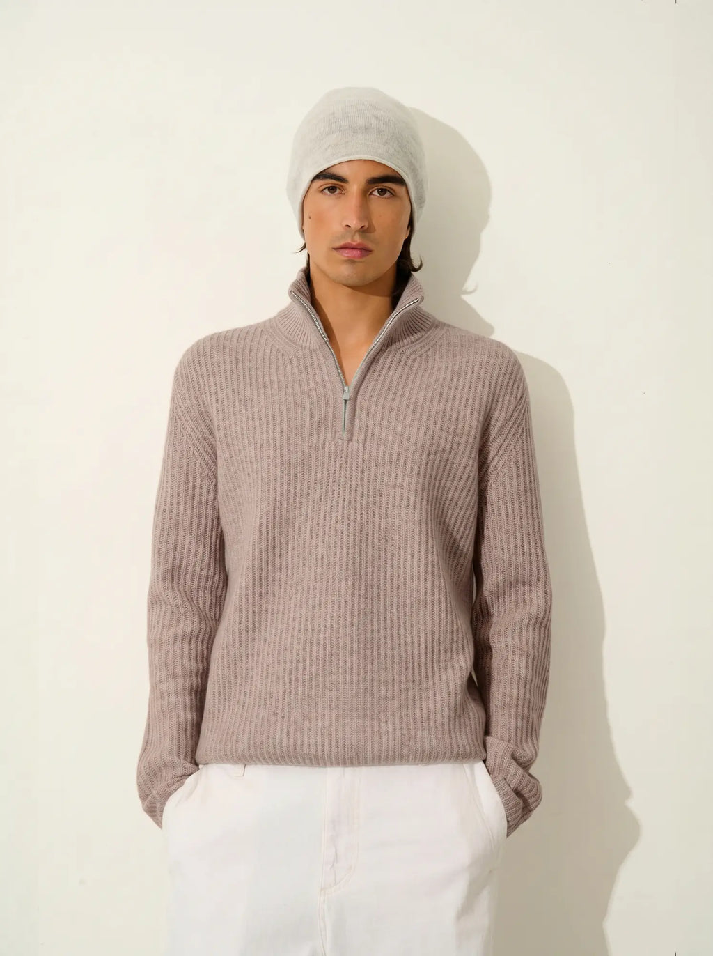 LHAMU pull camionneur 6 fils taupe clair chiné