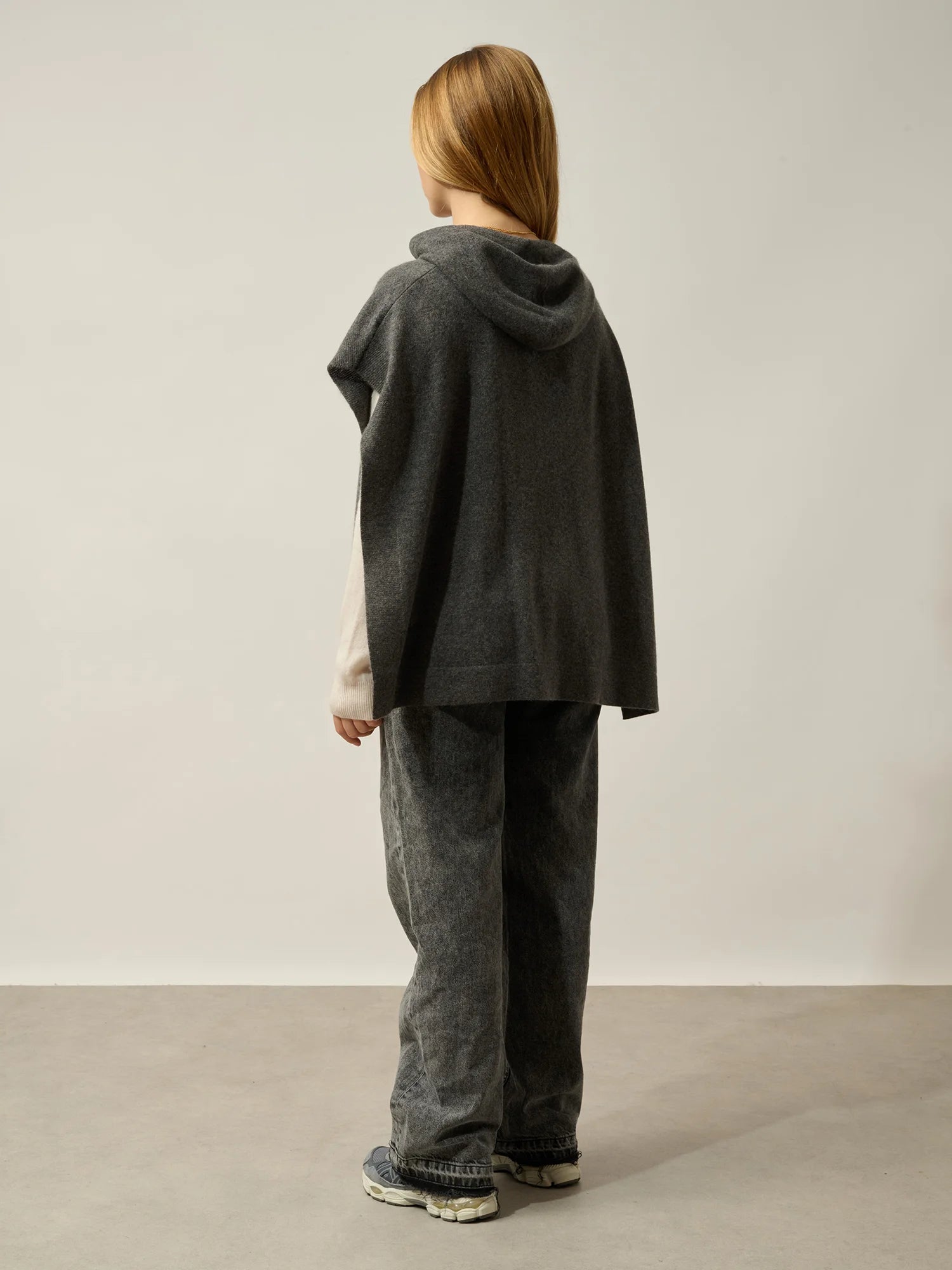 ELSA poncho capuche anthracite chiné