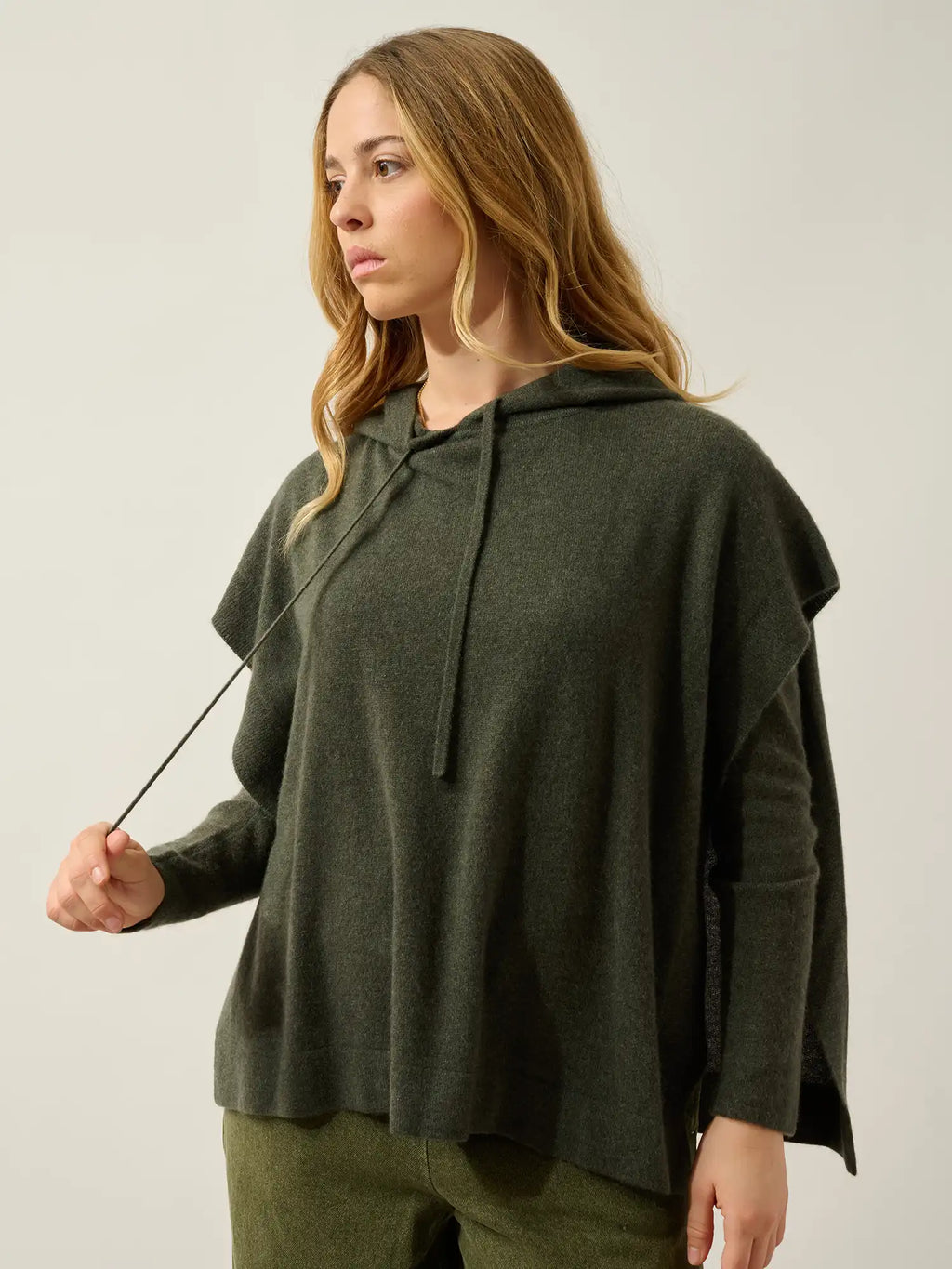 ELSA Poncho mit Kapuze Khaki meliert