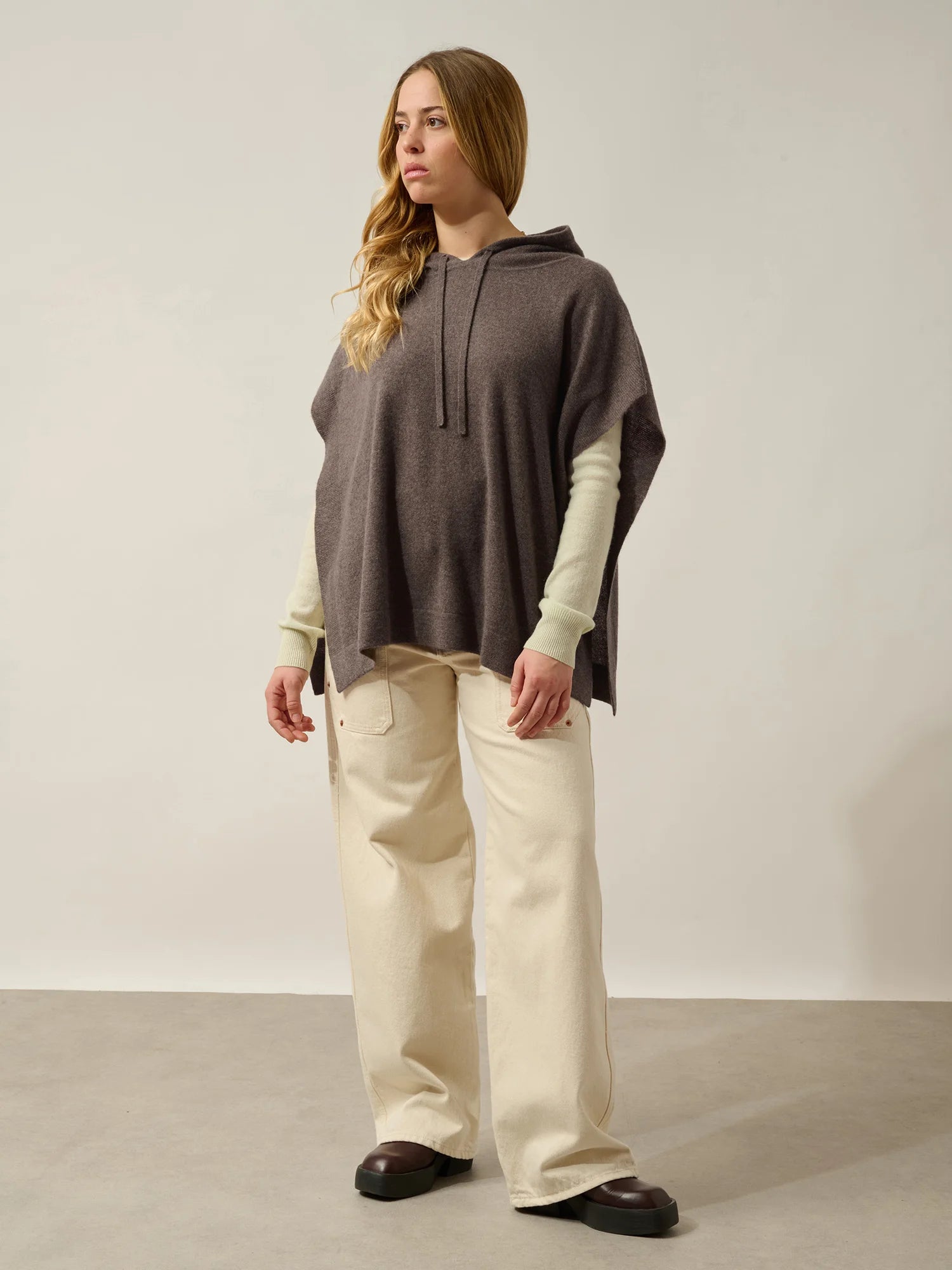 ELSA Poncho Hooded Taupe and Dusty Pink