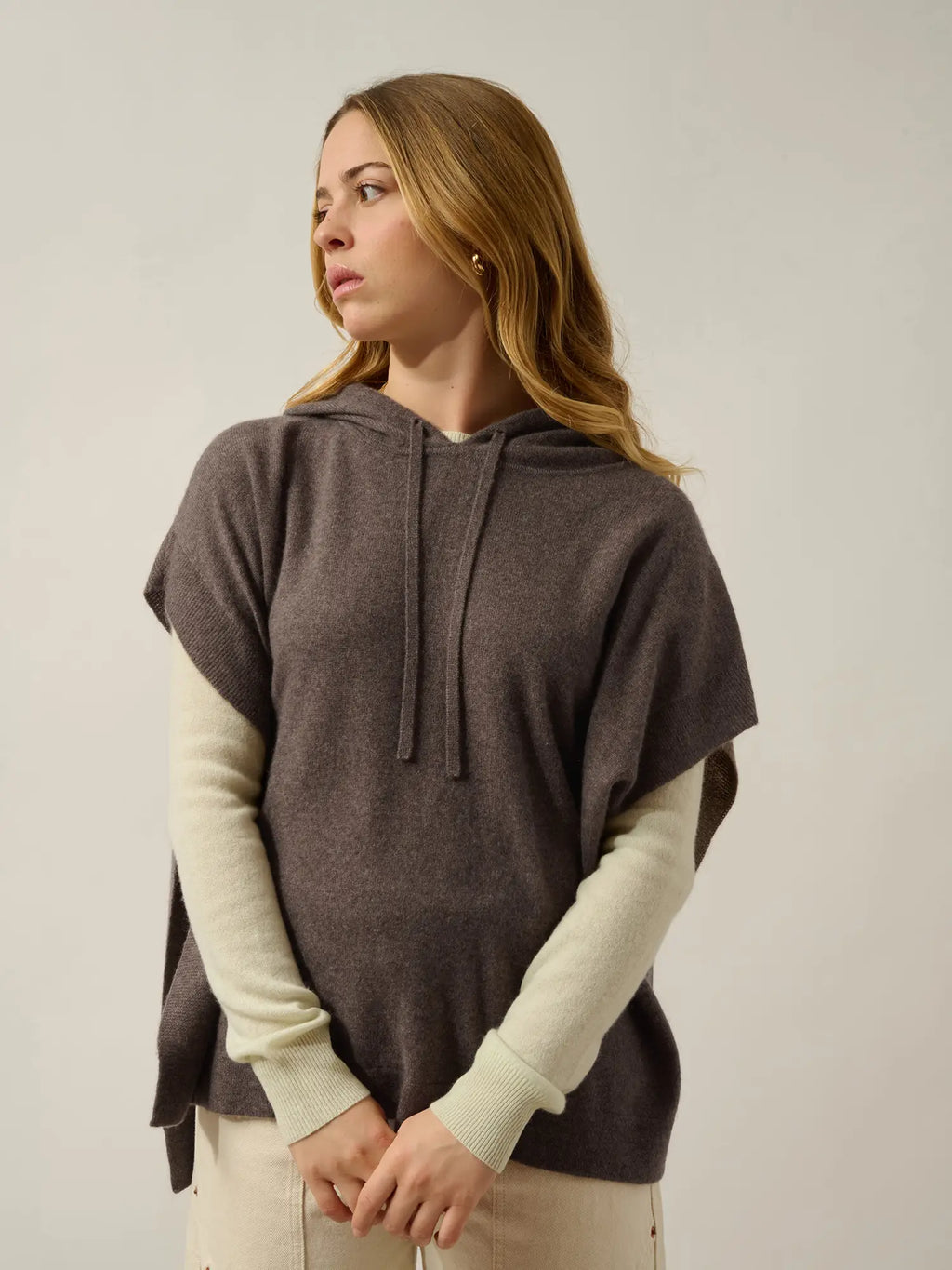 ELSA Poncho Hooded Taupe and Dusty Pink