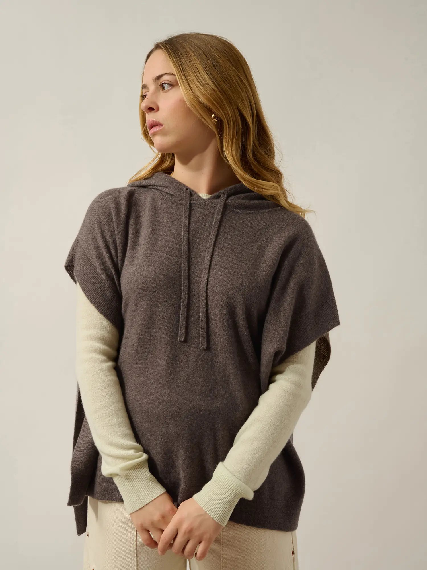ELSA Poncho Hooded Taupe and Dusty Pink