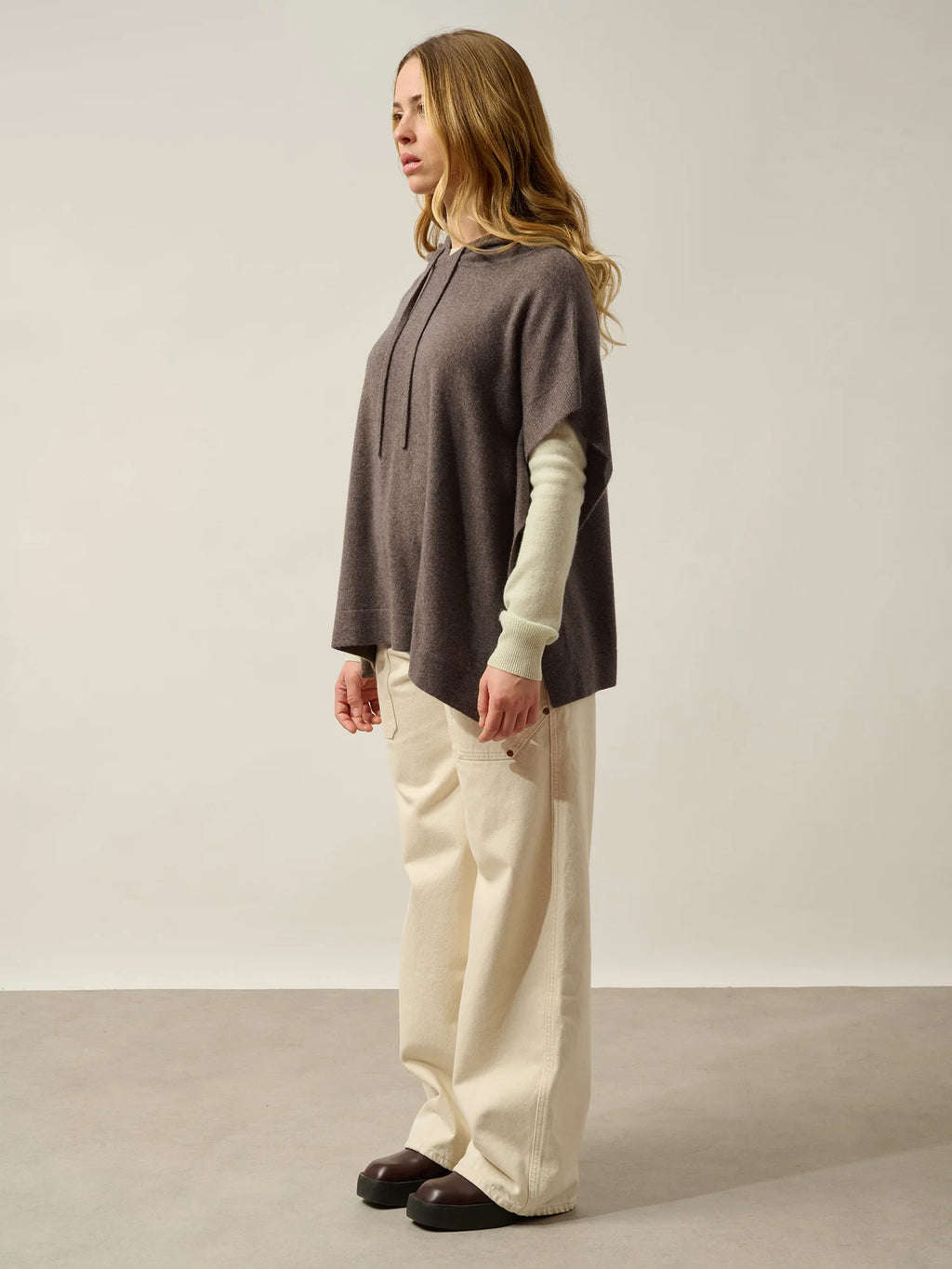 ELSA Poncho Hooded Taupe and Dusty Pink
