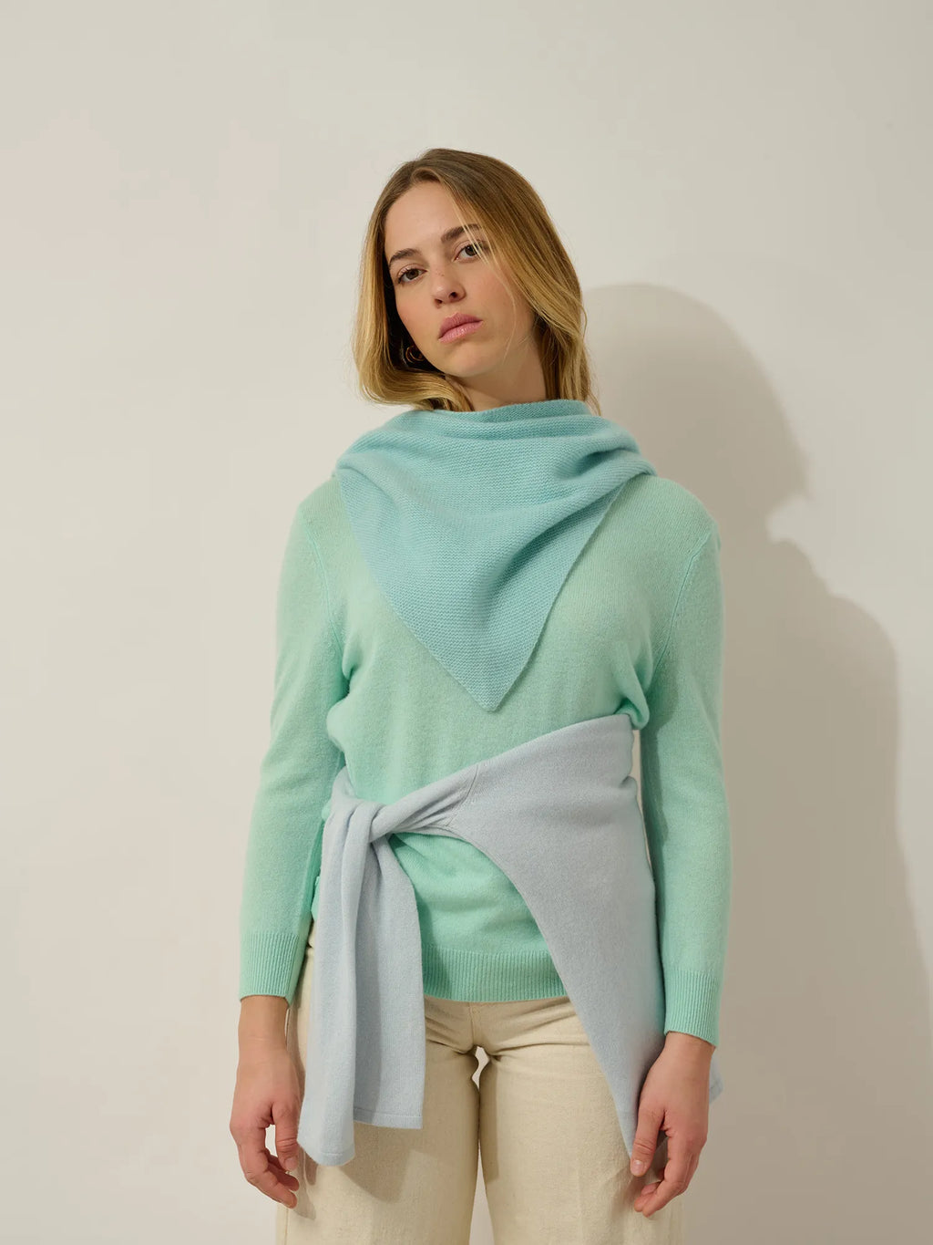 ARELIS Schal Triangle mit Fransen 4-fädig Aqua