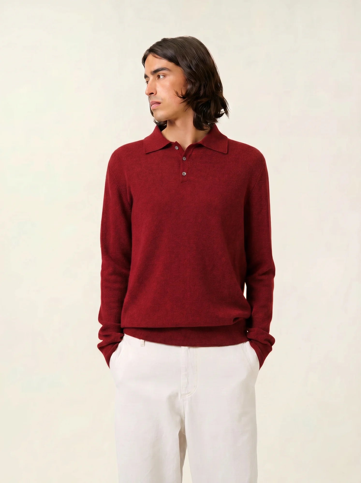 CHARVET polo manches longues rubis