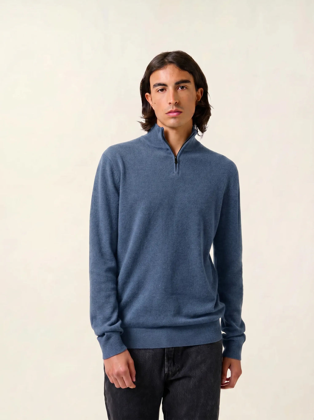 AMBIN Pullover Truckerkragen Denimblau