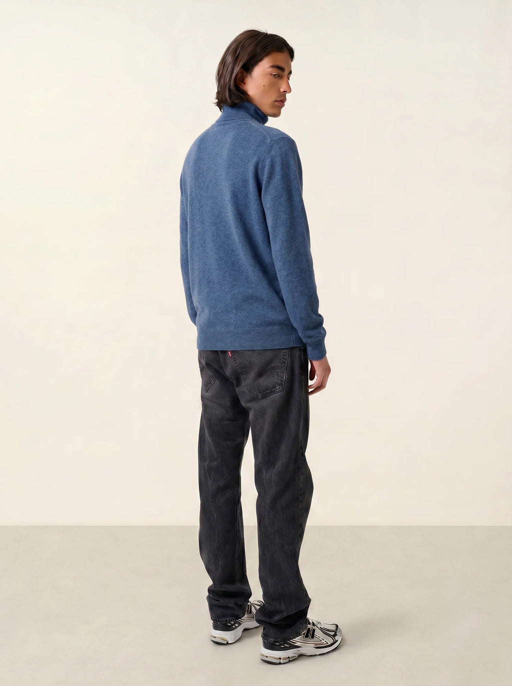 AMBIN Pullover Truckerkragen Denimblau