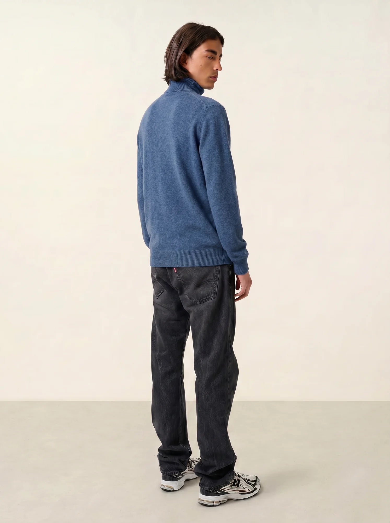 AMBIN Pullover Truckerkragen Denimblau