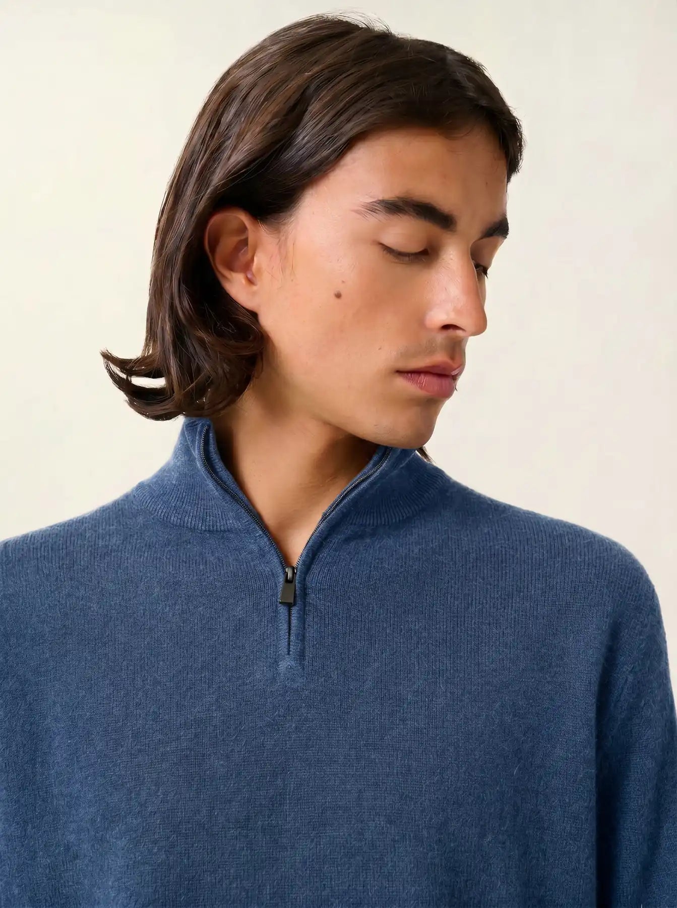 AMBIN Pullover Truckerkragen Denimblau