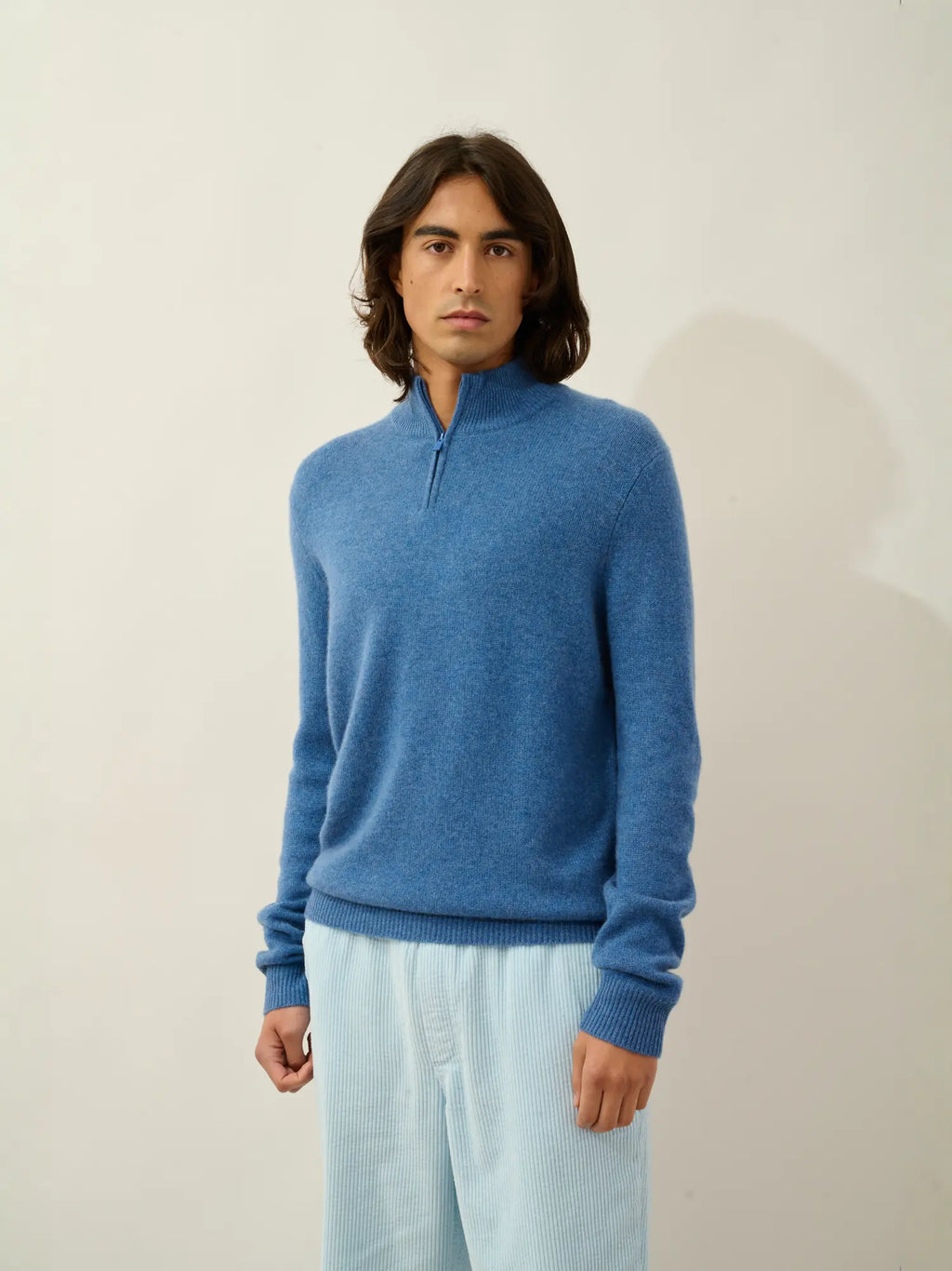 LYNA pull camionneur 4 fils bleu denim