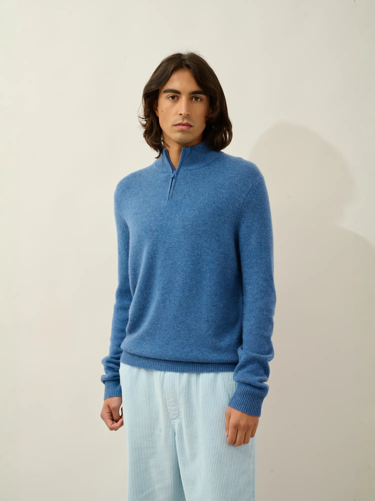 LYNA pull camionneur 4 fils bleu denim